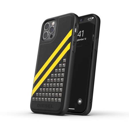 DIESEL MOULDED CASE PREMIUM LEATHER STUDS AND STRIPS IPHONE 12 / 12 PRO BLACK/YELLOW