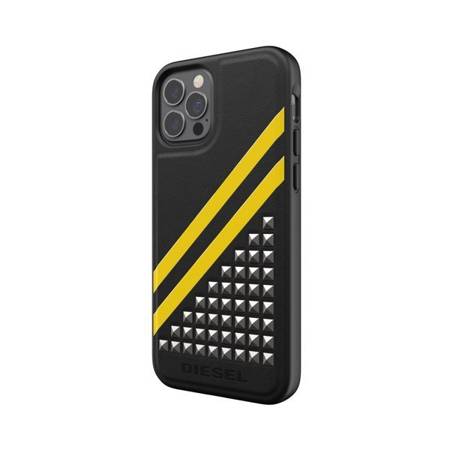 DIESEL MOULDED CASE PREMIUM LEATHER STUDS AND STRIPS IPHONE 12 / 12 PRO BLACK/YELLOW
