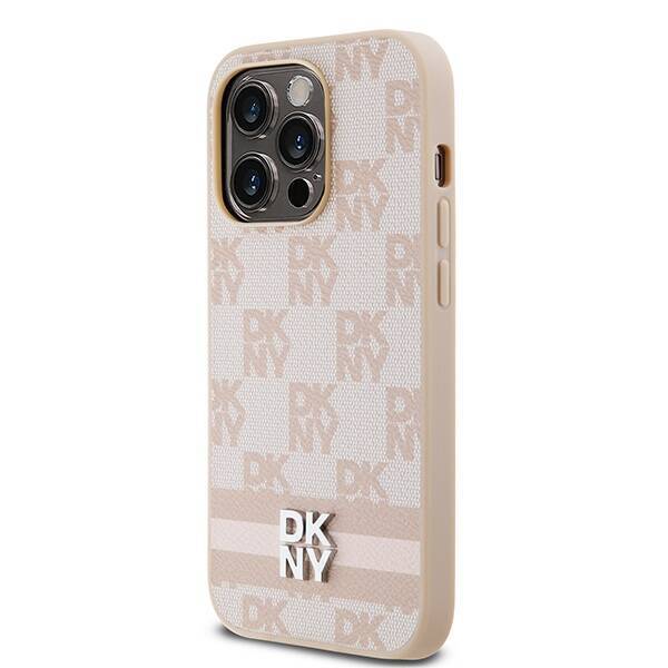 DKNY DKHCP14LPCPTSSP iPhone 14 Pro 6.1" różowy/pink hardcase Leather Checkered Mono Pattern & Printed Stripes