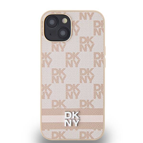 DKNY DKHCP14SPCPTSSP iPhone 14 / 15 / 13 6.1" różowy/pink hardcase Leather Checkered Mono Pattern & Printed Stripes