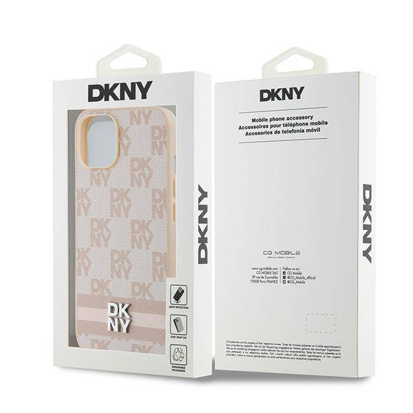 DKNY DKHCP14SPCPTSSP iPhone 14 / 15 / 13 6.1" różowy/pink hardcase Leather Checkered Mono Pattern & Printed Stripes