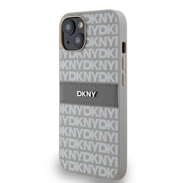 DKNY DKHCP14SPRTHSLE iPhone 14 / 15 / 13 6.1" beżowy/beige hardcase Leather Mono Stripe & Metal Logo