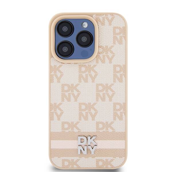 DKNY DKHCP15LPCPTSSP iPhone 15 Pro 6.1" różowy/pink hardcase Leather Checkered Mono Pattern & Printed Stripes