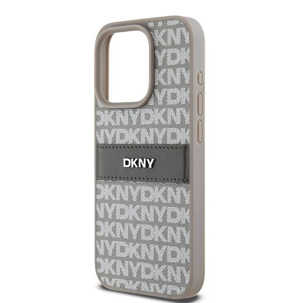 DKNY DKHCP15LPRTHSLE iPhone 15 Pro 6.1" beżowy/beige hardcase Leather Mono Stripe & Metal Logo