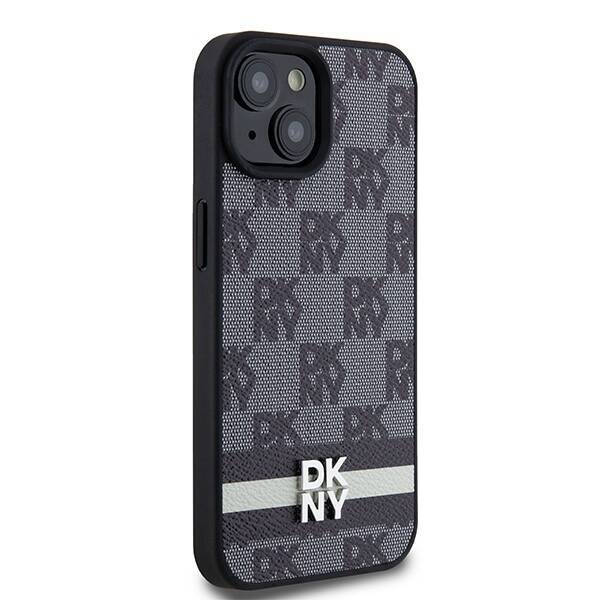 DKNY DKHCP15MPCPTSSK iPhone 15 Plus / 14 Plus 6.7" czarny/black hardcase Leather Checkered Mono Pattern & Printed Stripes