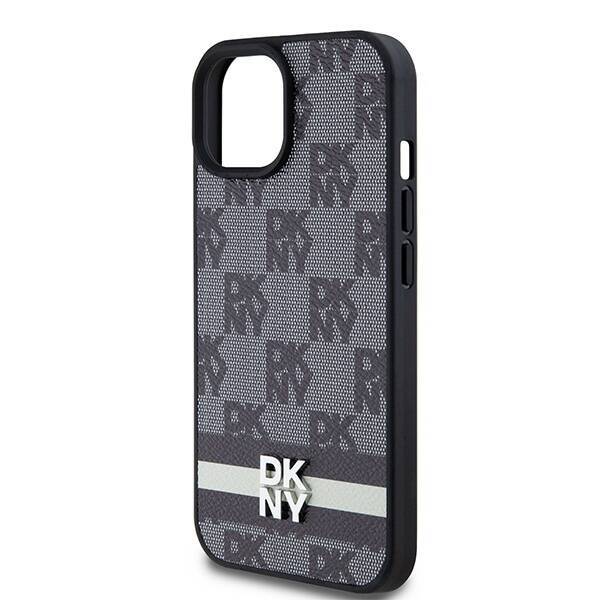 DKNY DKHCP15MPCPTSSK iPhone 15 Plus / 14 Plus 6.7" czarny/black hardcase Leather Checkered Mono Pattern & Printed Stripes