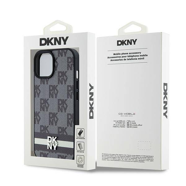 DKNY DKHCP15MPCPTSSK iPhone 15 Plus / 14 Plus 6.7" czarny/black hardcase Leather Checkered Mono Pattern & Printed Stripes