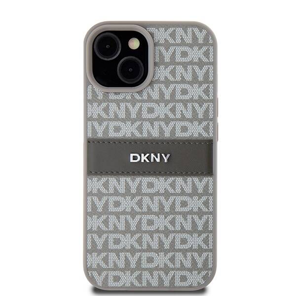 DKNY DKHCP15MPRTHSLE iPhone 15 Plus / 14 Plus 6.7" beżowy/beige hardcase Leather Mono Stripe & Metal Logo