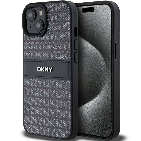 DKNY DKHCP15MPRTHSLK iPhone 15 Plus / 14 Plus 6.7" czarny/black hardcase Leather Mono Stripe & Metal Logo