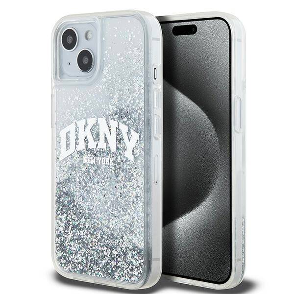 DKNY DKHCP15SLBNAET IPHONE 15 / 14 / 13 6.1" WHITE HARDCASE LIQUID GLITTER BIG LOGO