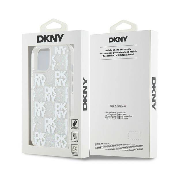 DKNY DKHCP15SLCPEPT iPhone 15 / 14 / 13 6.1" biały/white hardcase Liquid Glitter Multilogo