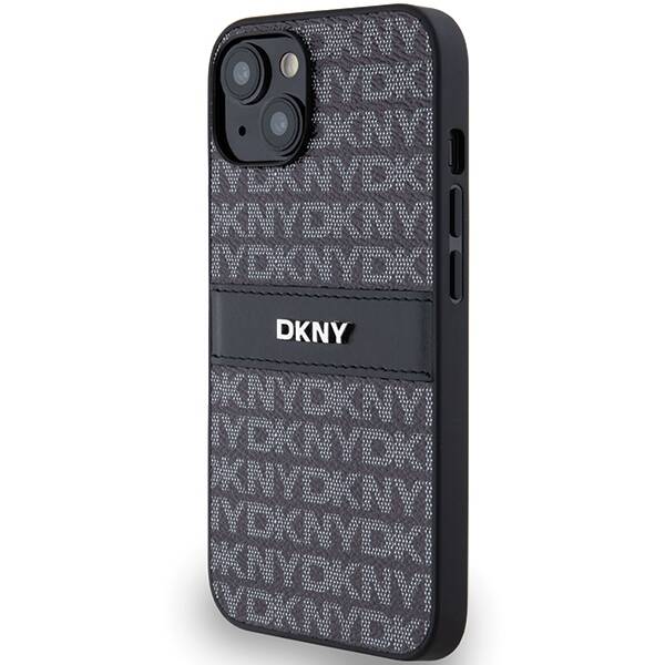 DKNY DKHCP15SPRTHSLK iPhone 15 / 14 / 13 6.1" czarny/black hardcase Leather Mono Stripe & Metal Logo