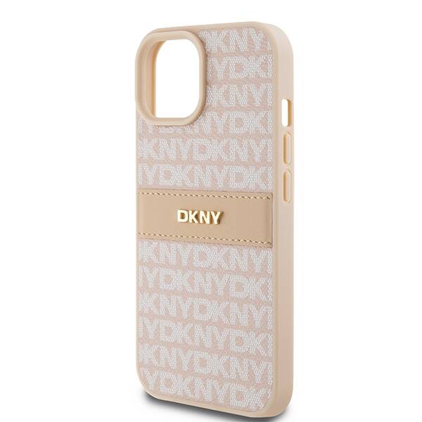 DKNY DKHCP15SPRTHSLP iPhone 15 / 14 / 13 6.1" różowy/pink hardcase Leather Mono Stripe & Metal Logo