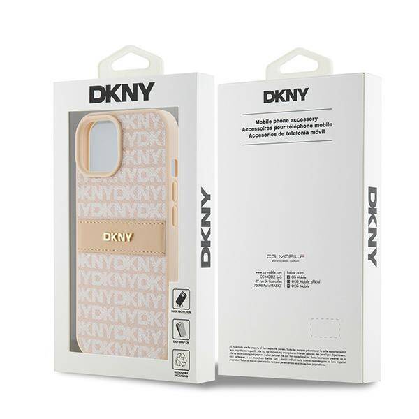 DKNY DKHCP15SPRTHSLP iPhone 15 / 14 / 13 6.1" różowy/pink hardcase Leather Mono Stripe & Metal Logo