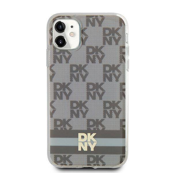 DKNY DKHMN61HCPTSE iPhone 11 / Xr 6.1" beżowy/beige hardcase IML Checkered Mono Pattern & Printed Stripes MagSafe