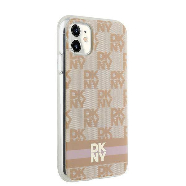 DKNY DKHMN61HCPTSP iPhone 11 / Xr 6.1" różowy/pink hardcase IML Checkered Mono Pattern & Printed Stripes MagSafe