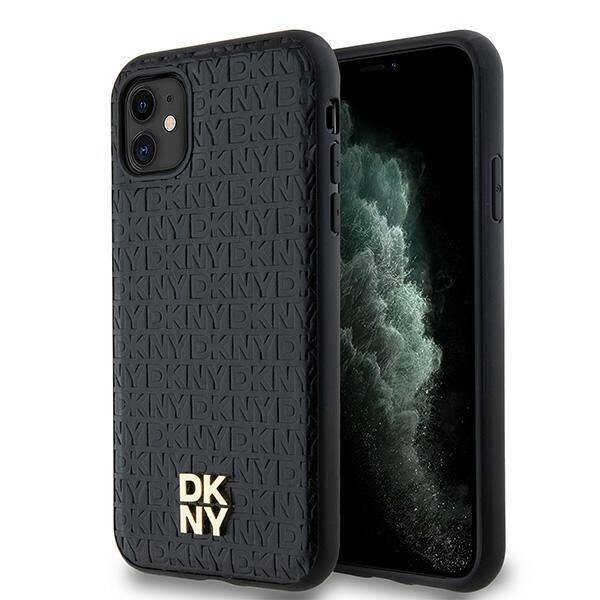 DKNY DKHMN61PSHRPSK iPhone 11 / Xr 6.1" czarny/black hardcase Leather Monogram Pattern Metal Logo MagSafe