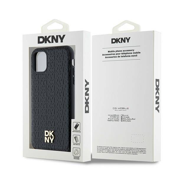 DKNY DKHMN61PSHRPSK iPhone 11 / Xr 6.1" czarny/black hardcase Leather Monogram Pattern Metal Logo MagSafe