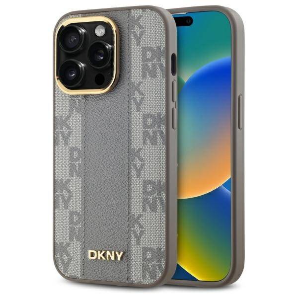 DKNY DKHMP14LPCPVSLE iPhone 14 Pro 6.1" beżowy/beige hardcase Leather Checkered Mono Pattern MagSafe