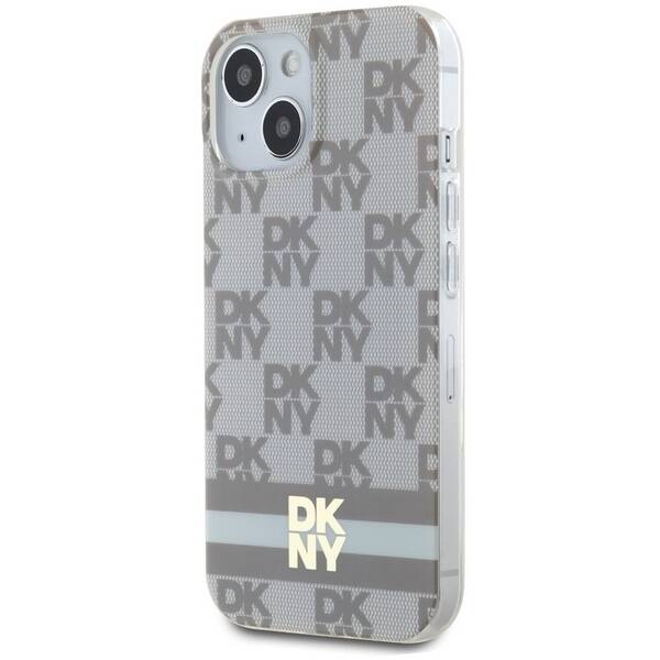 DKNY DKHMP14SHCPTSE iPhone 14 / 15 / 13 6.1" beżowy/beige hardcase IML Checkered Mono Pattern & Printed Stripes MagSafe