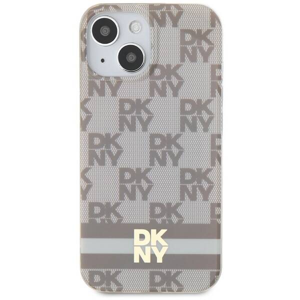 DKNY DKHMP14SHCPTSE iPhone 14 / 15 / 13 6.1" beżowy/beige hardcase IML Checkered Mono Pattern & Printed Stripes MagSafe