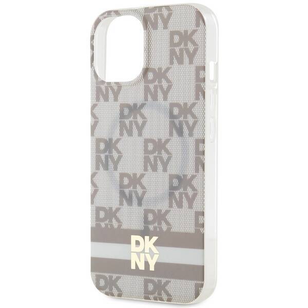 DKNY DKHMP14SHCPTSE iPhone 14 / 15 / 13 6.1" beżowy/beige hardcase IML Checkered Mono Pattern & Printed Stripes MagSafe