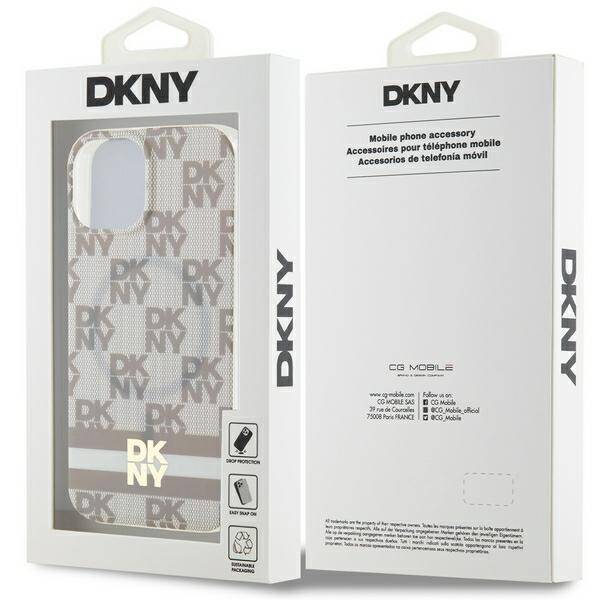 DKNY DKHMP14SHCPTSE iPhone 14 / 15 / 13 6.1" beżowy/beige hardcase IML Checkered Mono Pattern & Printed Stripes MagSafe