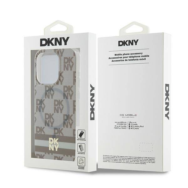 DKNY DKHMP14XHCPTSE iPhone 14 Pro Max 6.7" beżowy/beige hardcase IML Checkered Mono Pattern & Printed Stripes MagSafe