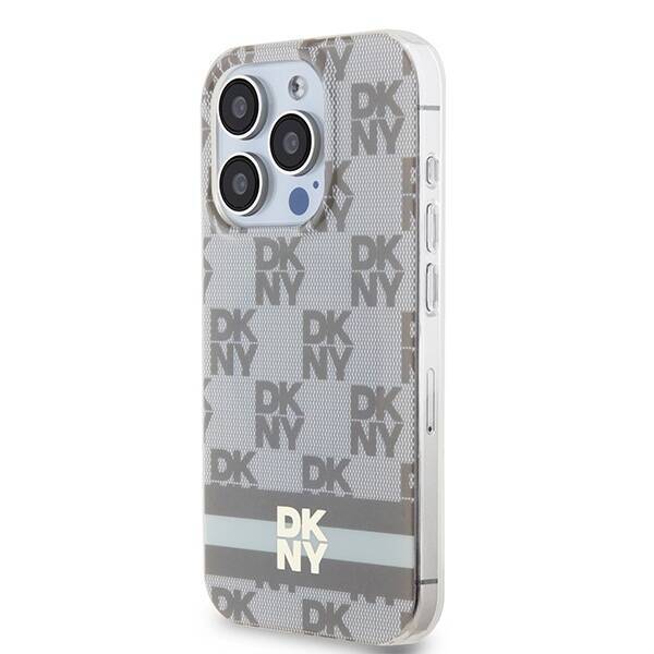 DKNY DKHMP15LHCPTSE iPhone 15 Pro 6.1" beżowy/beige hardcase IML Checkered Mono Pattern & Printed Stripes MagSafe