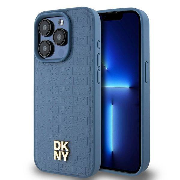 DKNY DKHMP15LPSHRPSB iPhone 15 Pro 6.1" niebieski/blue hardcase Leather Monogram Pattern Metal Logo MagSafe