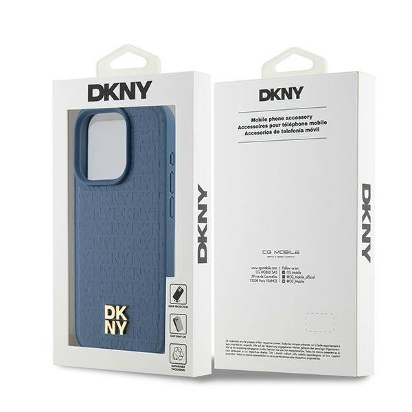 DKNY DKHMP15LPSHRPSB iPhone 15 Pro 6.1" niebieski/blue hardcase Leather Monogram Pattern Metal Logo MagSafe