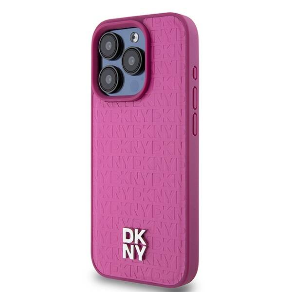 DKNY DKHMP15LPSHRPSP iPhone 15 Pro 6.1" różowy/pink hardcase Leather Monogram Pattern Metal Logo MagSafe