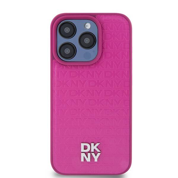 DKNY DKHMP15LPSHRPSP iPhone 15 Pro 6.1" różowy/pink hardcase Leather Monogram Pattern Metal Logo MagSafe