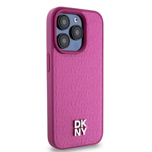 DKNY DKHMP15LPSHRPSP iPhone 15 Pro 6.1" różowy/pink hardcase Leather Monogram Pattern Metal Logo MagSafe