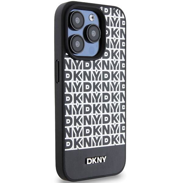 DKNY DKHMP15LPSOSPK iPhone 15 Pro 6.1" czarny/black hardcase Leather Printed Pattern Metal Logo MagSafe