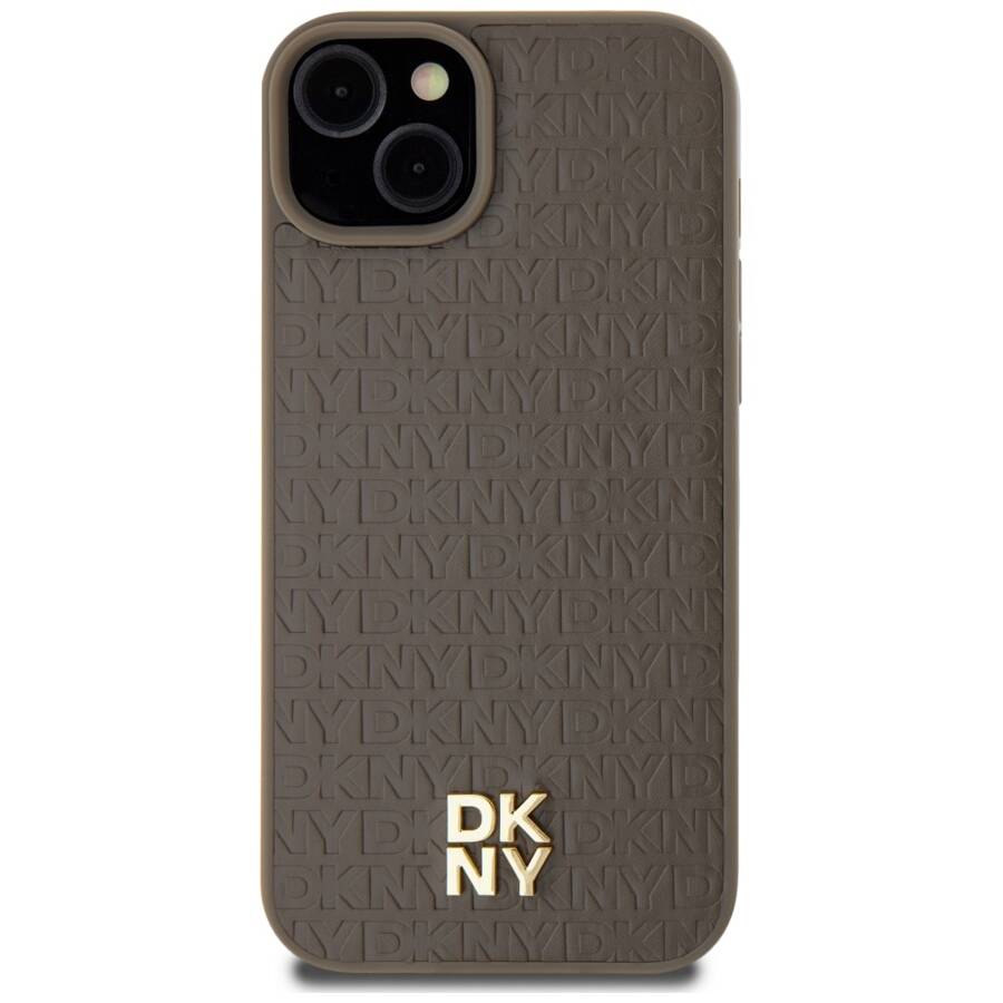 DKNY DKHMP15MPSHRPSW iPhone 15 Plus / 14 Plus 6.7" brązowy/brown hardcase Leather Pattern Metal Logo MagSafe