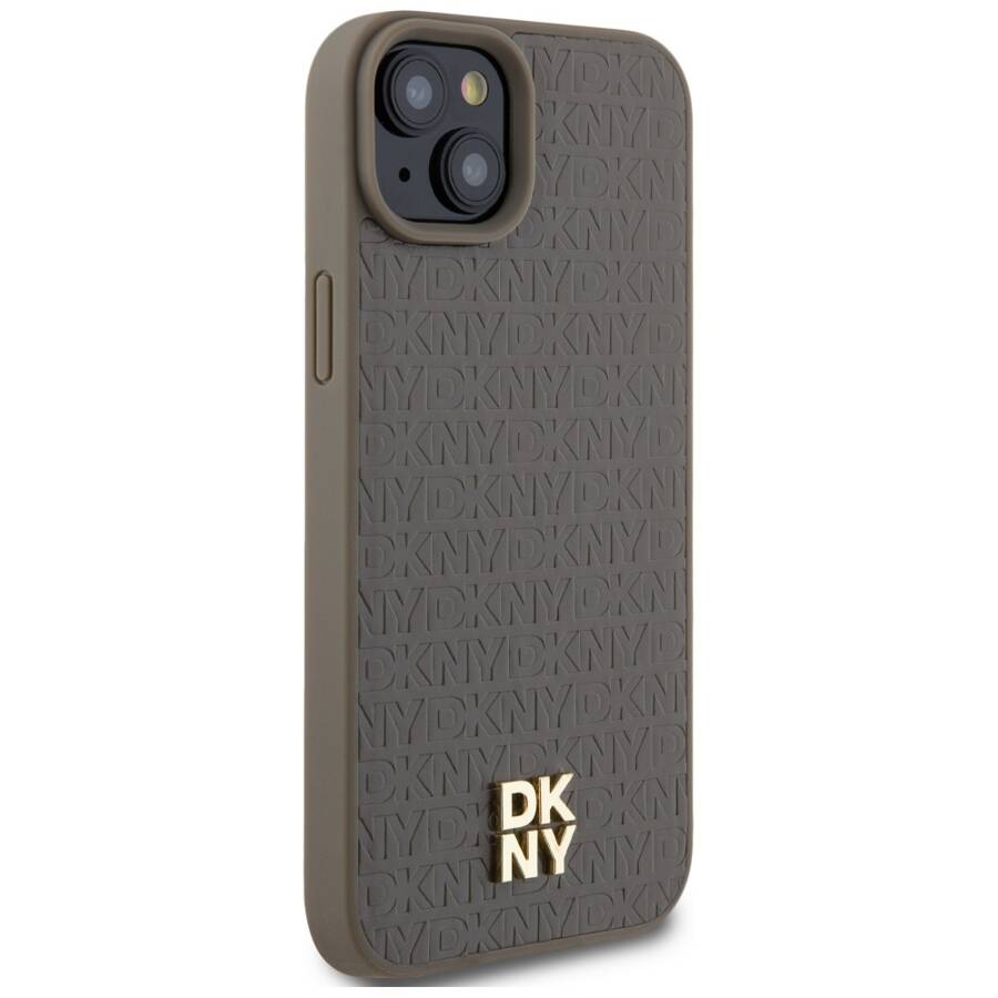 DKNY DKHMP15MPSHRPSW iPhone 15 Plus / 14 Plus 6.7" brązowy/brown hardcase Leather Pattern Metal Logo MagSafe