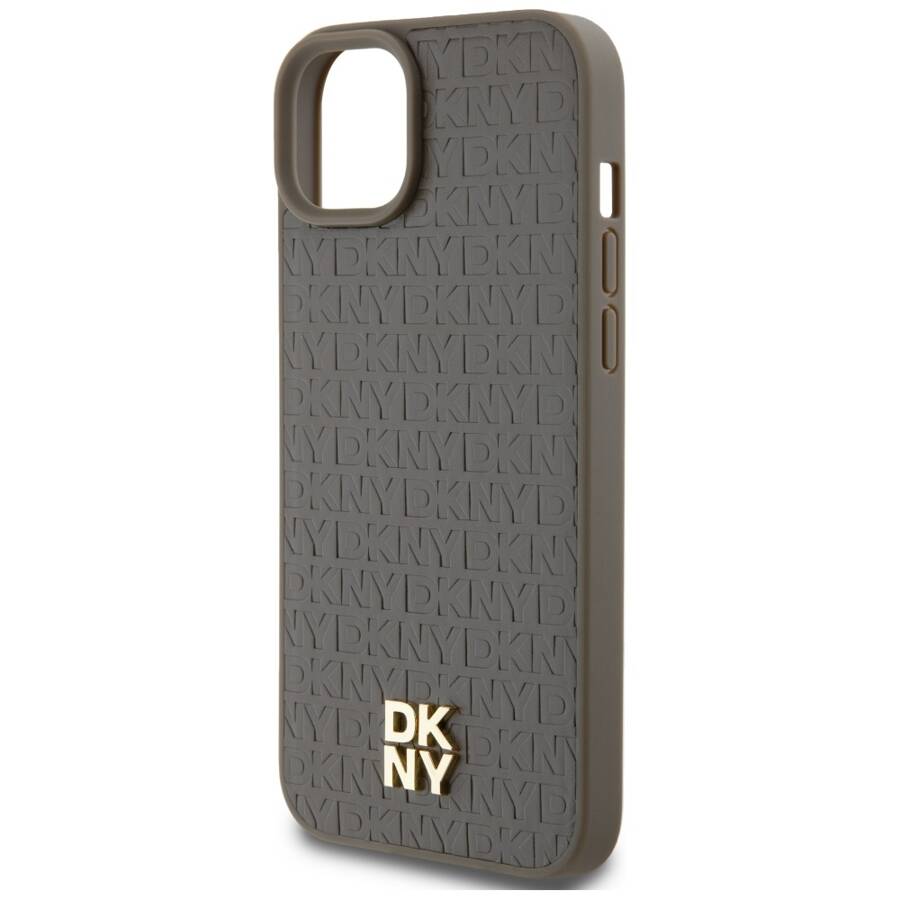 DKNY DKHMP15MPSHRPSW iPhone 15 Plus / 14 Plus 6.7" brązowy/brown hardcase Leather Pattern Metal Logo MagSafe