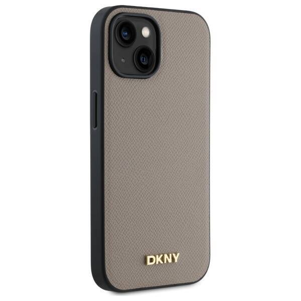 DKNY DKHMP15SPGHLME iPhone 15 6.1"        beżowy/beige hardcase Grained Metal Logo MagSafe