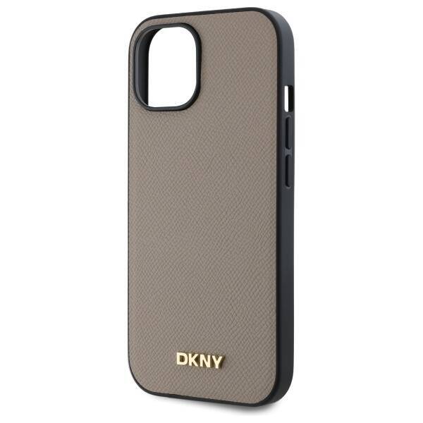 DKNY DKHMP15SPGHLME iPhone 15 6.1"        beżowy/beige hardcase Grained Metal Logo MagSafe