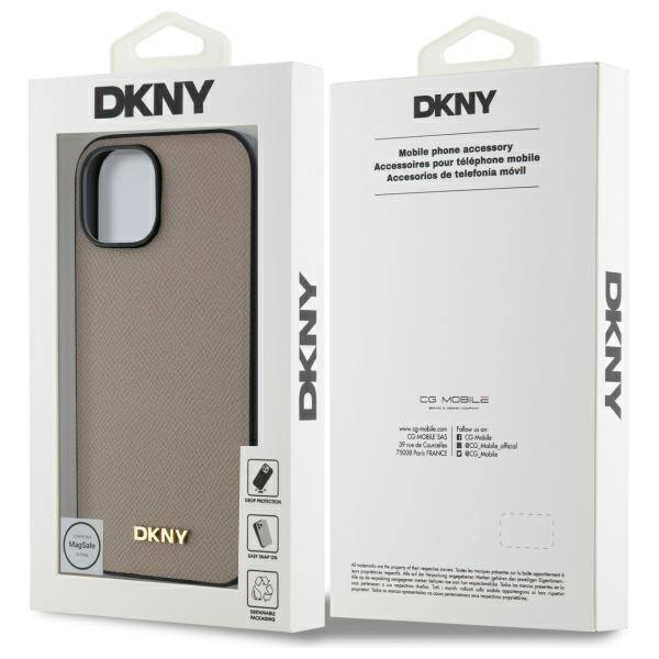 DKNY DKHMP15SPGHLME iPhone 15 6.1"        beżowy/beige hardcase Grained Metal Logo MagSafe