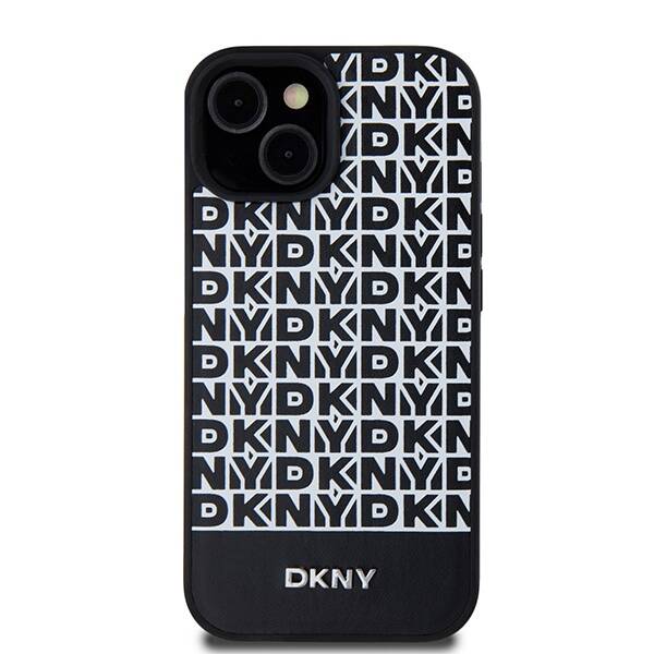 DKNY DKHMP15SPSOSPK iPhone 15 / 14 / 13 6.1" czarny/black hardcase Leather Printed Pattern Metal Logo MagSafe