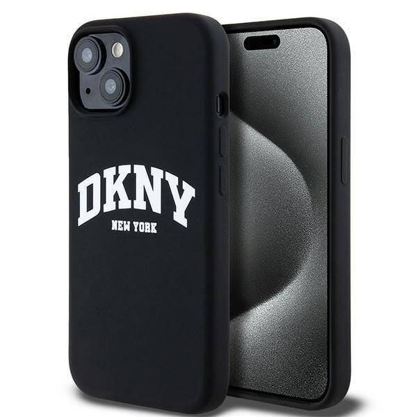 DKNY DKHMP15SSNYACH IPHONE 15 / 14 / 13 6.1" BLACK/BLACK HARDCASE LIQUID SILICONE WHITE PRINTED LOGO MAGSAFE