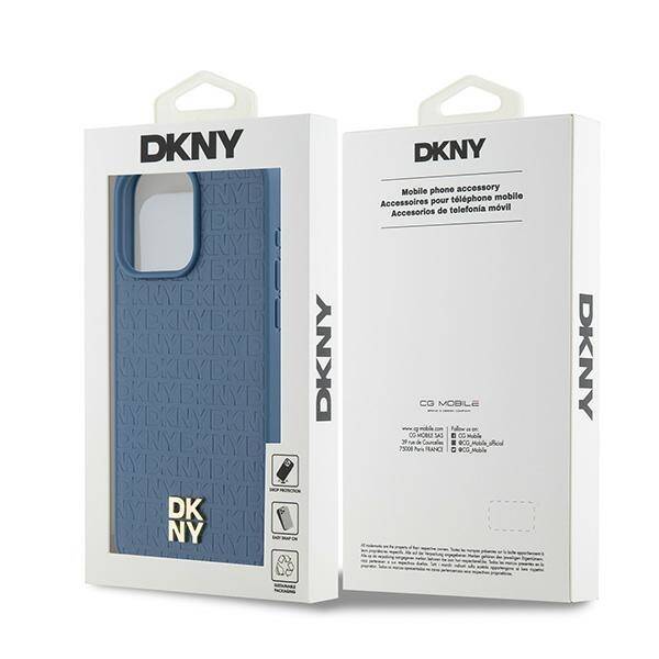 DKNY DKHMP15XPSHRPSB iPhone 15 Pro Max 6.7" niebieski/blue hardcase Leather Monogram Pattern Metal Logo MagSafe