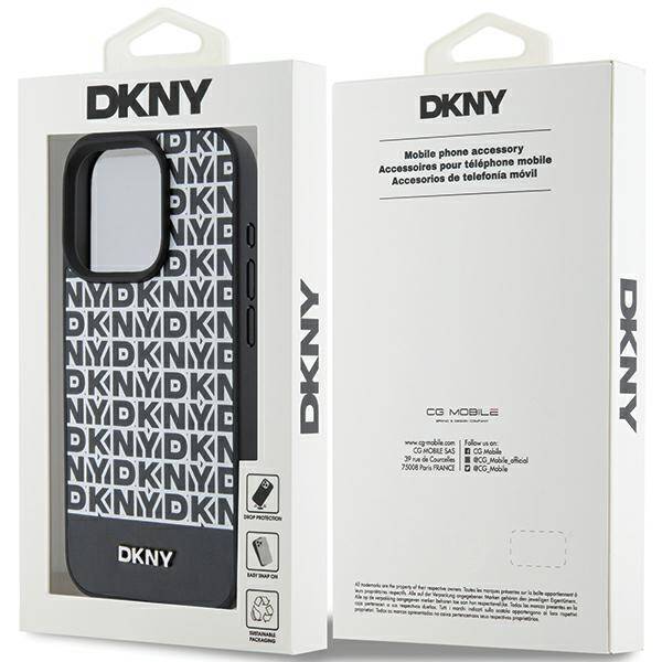 DKNY DKHMP15XPSOSPK iPhone 15 Pro Max 6.7" czarny/black hardcase Leather Printed Pattern Metal Logo MagSafe