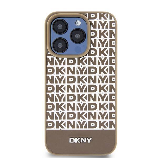 DKNY DKHMP15XPSOSPW iPhone 15 Pro Max 6.7" brązowy/brown hardcase Leather Printed Pattern Metal Logo MagSafe