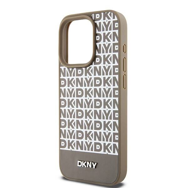 DKNY DKHMP15XPSOSPW iPhone 15 Pro Max 6.7" brązowy/brown hardcase Leather Printed Pattern Metal Logo MagSafe