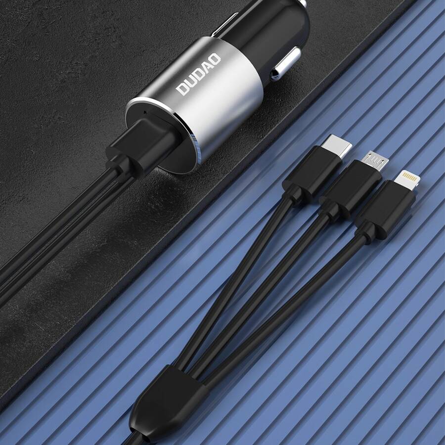 DUDAO 3IN1 USB CAR CHARGER 3,4 A BUILT-IN CABLE LIGHTNING / USB TYPE C / MICRO USB BLACK (R5PRON BLACK)