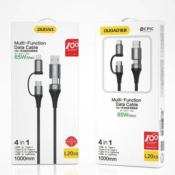 DUDAO CABLE CABLE 4 IN1 MICROUSB-LIGHTNING + USB TYP-C-USB 65W 1M