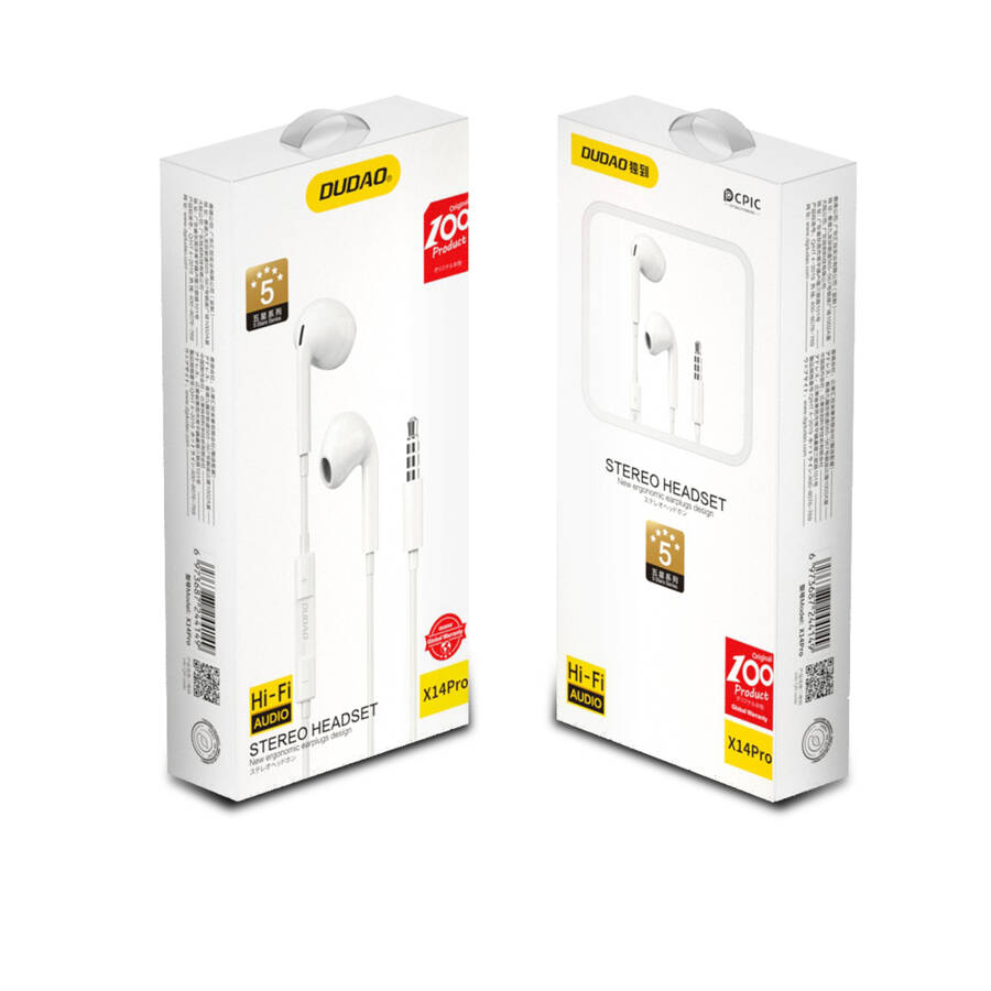 DUDAO IN-EAR HEADPHONES WITH 3.5MM MINIJACK CONNECTOR WHITE (X14PRO)
